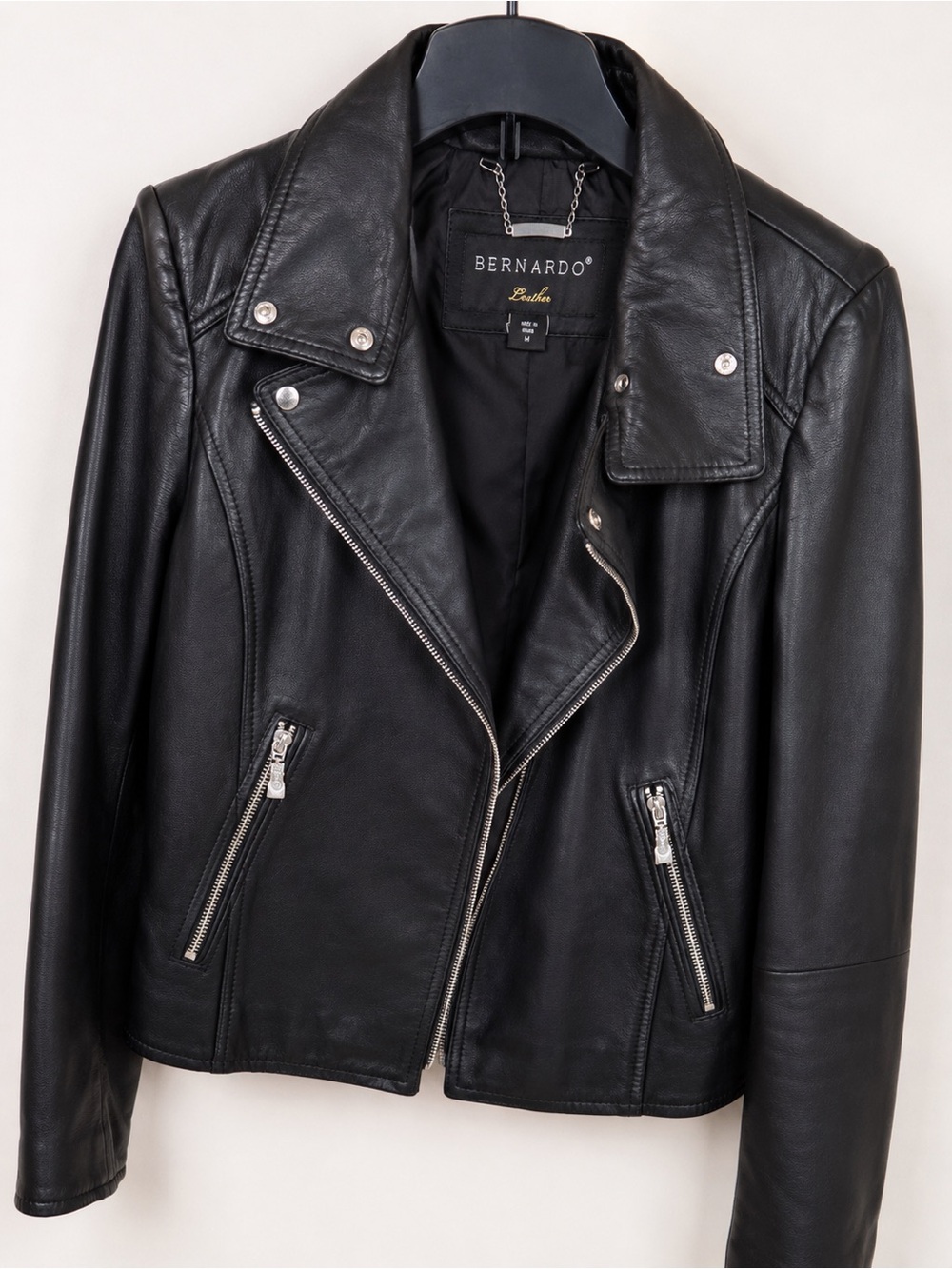 Bernardo Black Leather Moto Jacket with Silver Hardware
